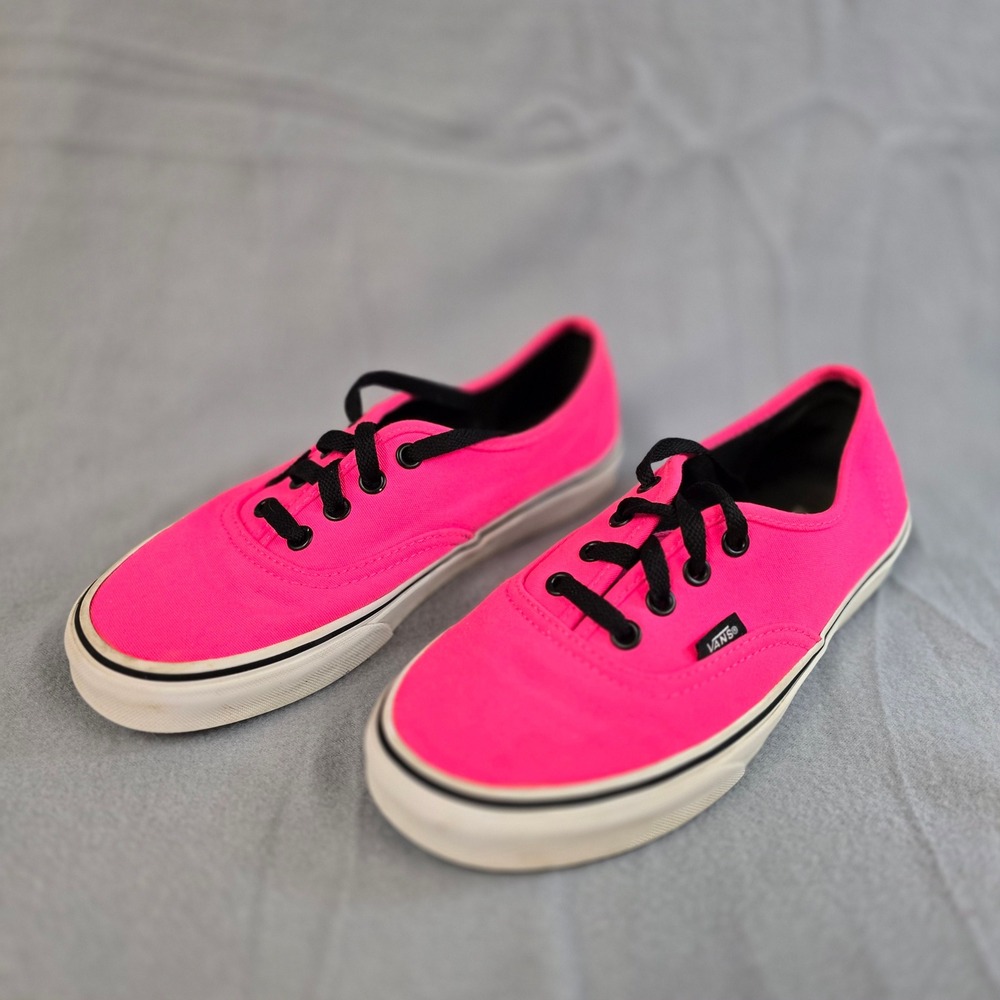 Vans Authentic Neon Pink Canvas Low Top Sneakers Mens 5.5 Womens 7